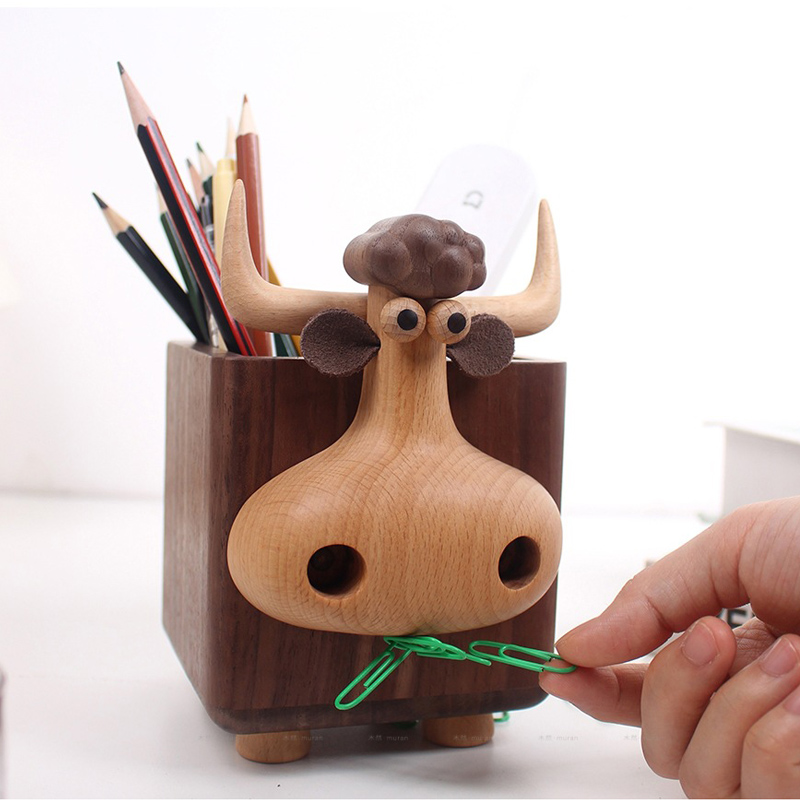Pen Holder Magnetic - Uroczy drewniany pojemnik na długopisy w