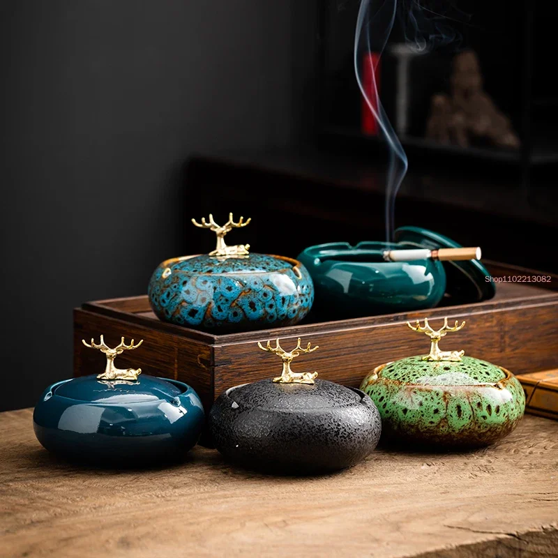 Tech Room Accessories - Okrągła ceramiczna popielniczka do salonu, zapobiegająca